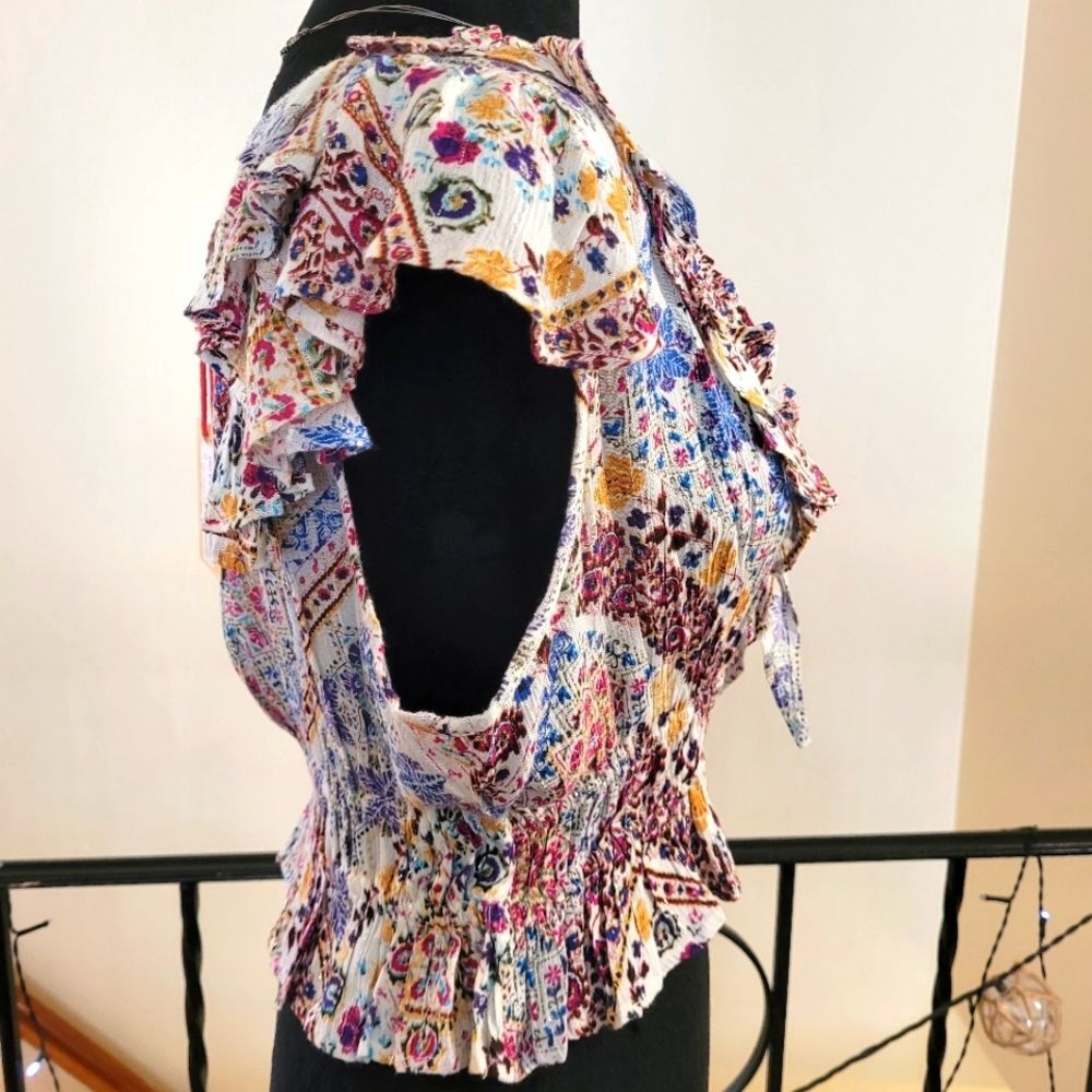 Nwt RAGA Multicolor Short Sleeve Ruffle Top Size Medium - Picture 5 of 16